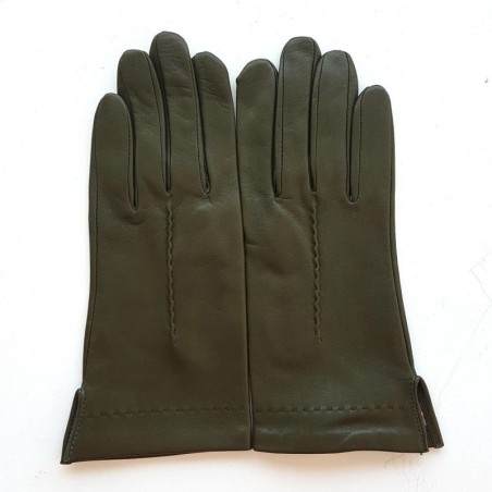 Gants en Cuir d'Agneau Kaki Thérèse Doublure Cachemire.