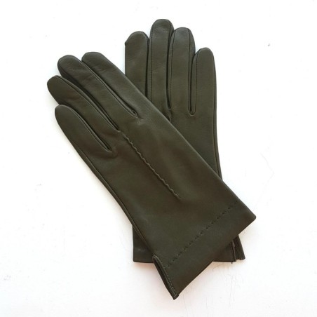 Gants en Cuir d'Agneau Kaki Thérèse Doublure Cachemire.