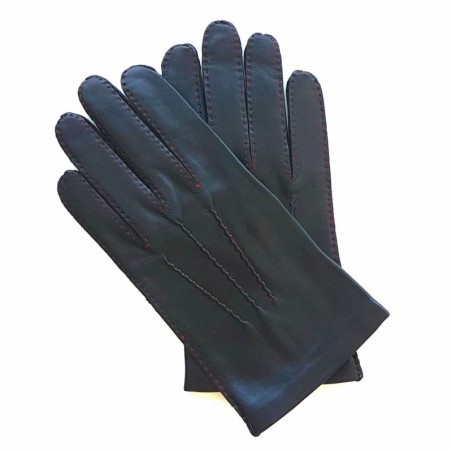 Gants en Cuir d'Agneau Noir, Rouge Doublés en Soie.