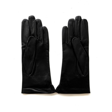 Gants en Cuir d'Agneau Noir Jaune Clémentine Doublure en Soie.