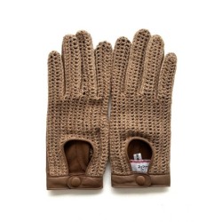 Gants en Cuir et Crochet Coton Biscuit Alfredine Non Doublés.