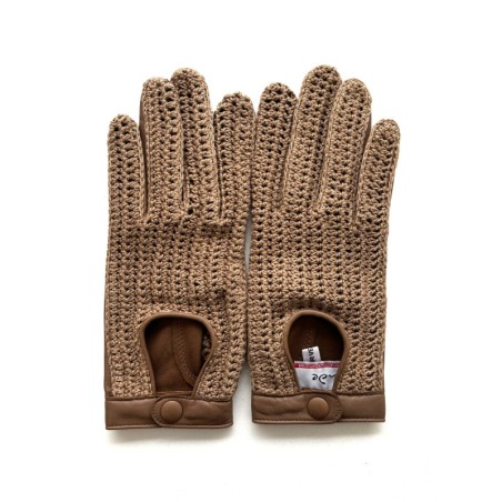 Gants en Cuir et Crochet Coton Biscuit Alfredine Non Doublés.