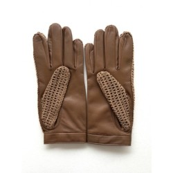 Gants en Cuir et Crochet Coton Biscuit Alfredine Non Doublés.