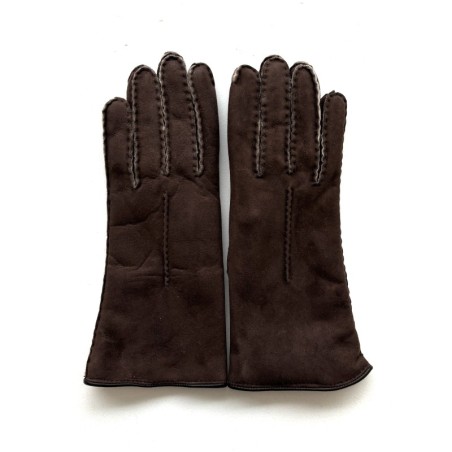 Gants en Cuir d'Agneau Lainé Marron Anastasia.