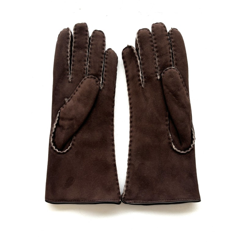 Gants en Cuir d'Agneau Lainé Marron Anastasia.