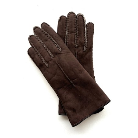 Gants en Cuir d'Agneau Lainé Marron Anastasia.