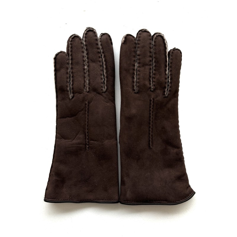 Gants en Cuir d'Agneau Lainé Marron Anastasia.