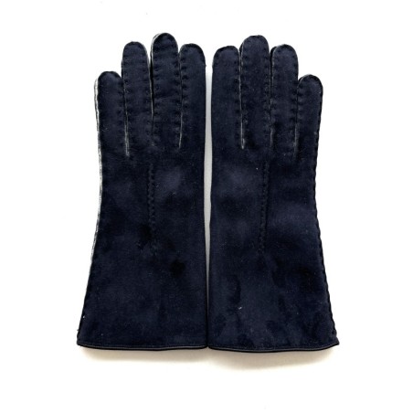 Gants en Cuir d'Agneau Lainé Bleu Anastasia.