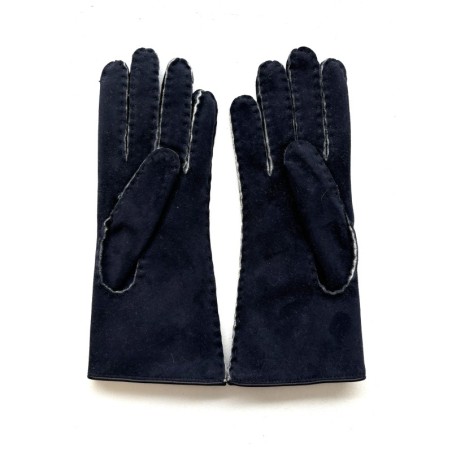Gants en Cuir d'Agneau Lainé Bleu Anastasia.