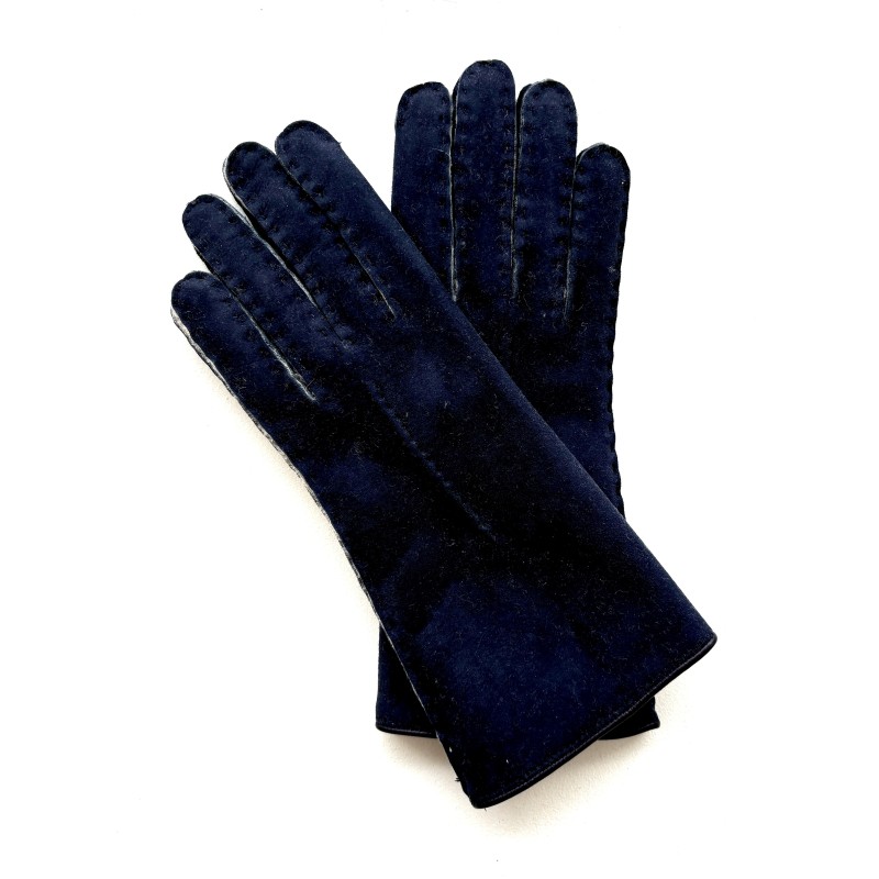 Gants en Cuir d'Agneau Lainé Bleu Anastasia.