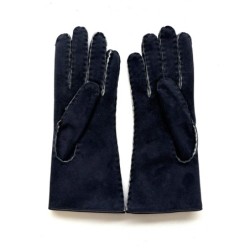 Gants en Cuir d'Agneau Lainé Bleu Anastasia.