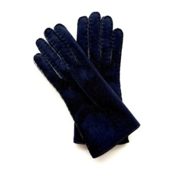 Gants en Cuir d'Agneau Lainé Bleu Anastasia.