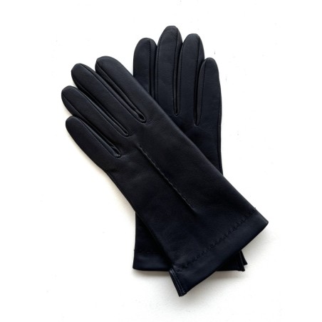 Gants en Cuir d'Agneau Navy Doublés Soie.