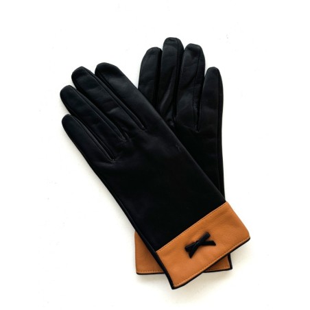Gants en Cuir d'Agneau Noir Maize Anémone Doublés Soie.