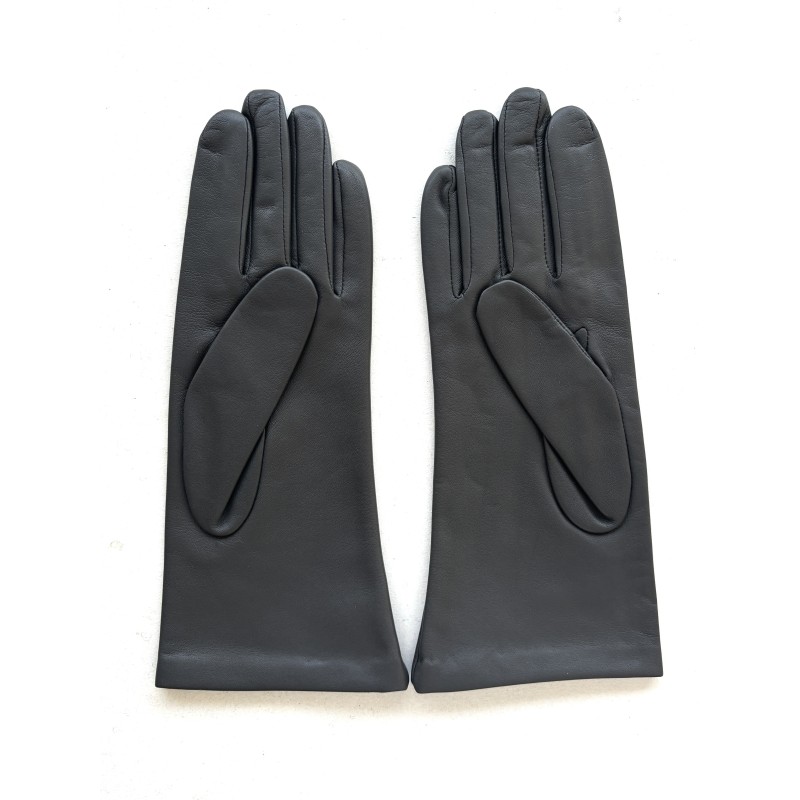 Gants en Cuir d'Agneau Gris Myrtille Hoshie Doublés Soie.