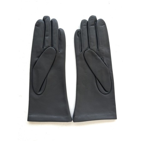 Gants en Cuir d'Agneau Gris Myrtille Hoshie Doublés Soie.