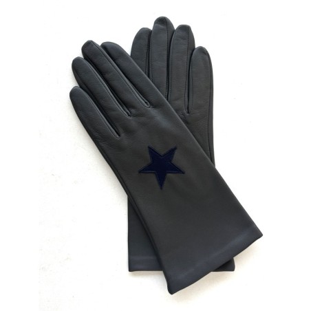 Gants en Cuir d'Agneau Gris Myrtille Hoshie Doublés Soie.