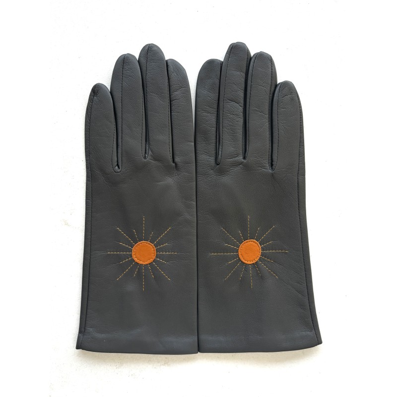 Gants en Cuir d'Agneau Gris Maize Hoshie Doublés Soie.