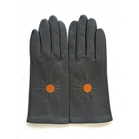 Gants en Cuir d'Agneau Gris Maize Hoshie Doublés Soie.