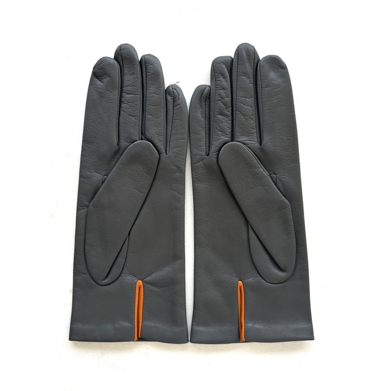 Gants en Cuir d'Agneau Gris Maize Hoshie Doublés Soie.