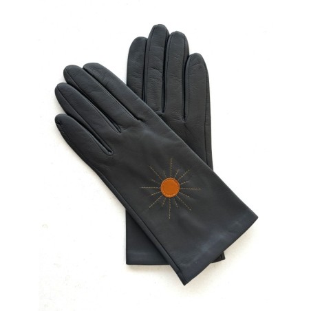 Gants en Cuir d'Agneau Gris Maize Hoshie Doublés Soie.