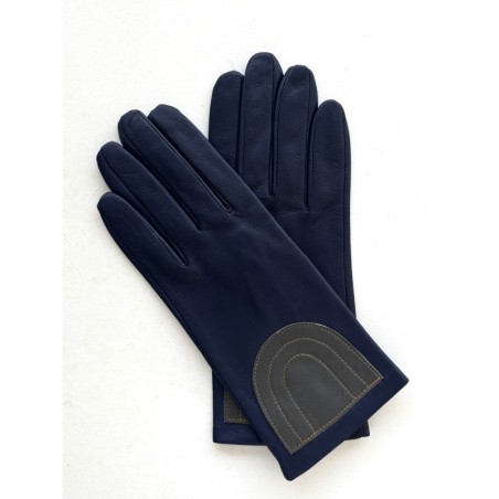 Gants en Cuir d'Agneau Myrtille Gris Maize Niji Doublés Soie.