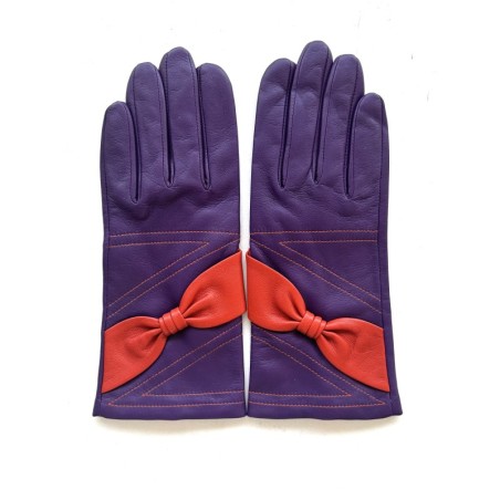 Gants en Cuir d'Agneau Améthyste Orange Lisa Doublés Soie.