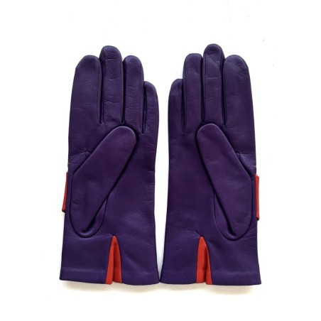 Gants en Cuir d'Agneau Améthyste Orange Lisa Doublés Soie.