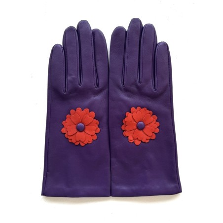 Gants en Cuir d'Agneau Améthyste Orange Rosa Doublés Soie.