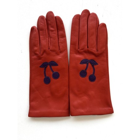Gants en Cuir d'Agneau Orange Améthyste Cereza Doublés Soie.