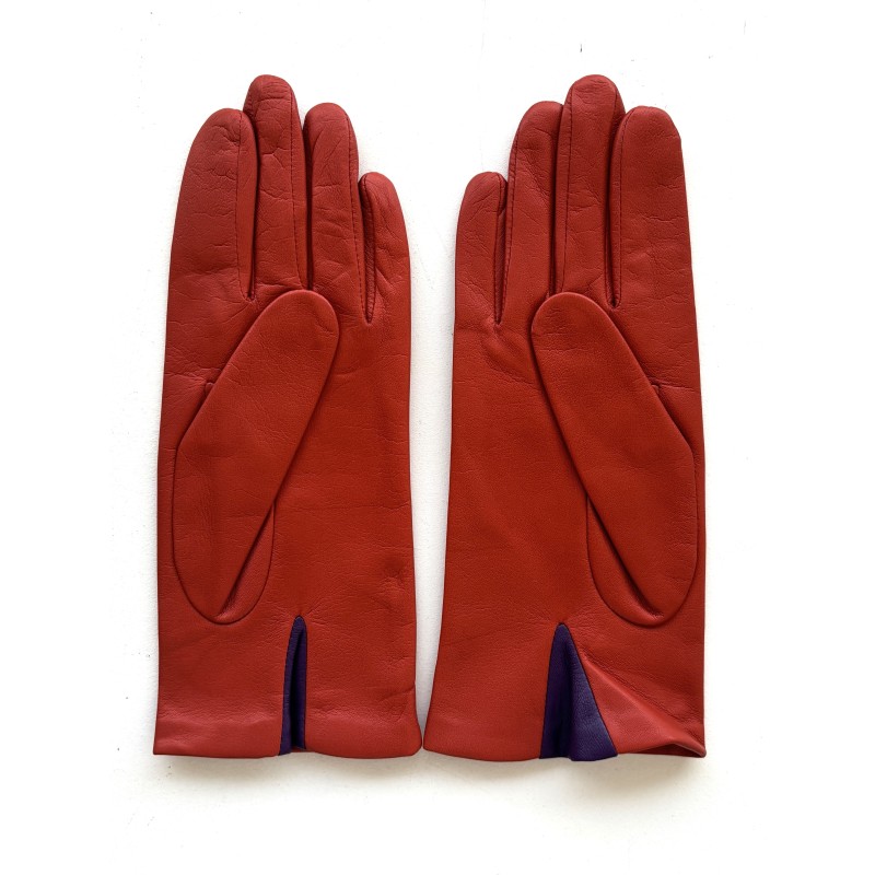 Gants en Cuir d'Agneau Orange Améthyste Cereza Doublés Soie.