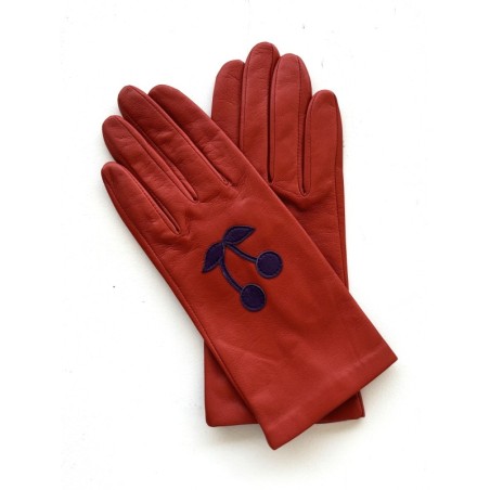 Gants en Cuir d'Agneau Orange Améthyste Cereza Doublés Soie.