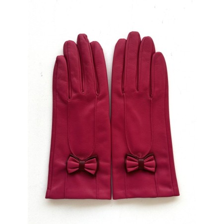 Gants en Cuir d'Agneau Orchid Rouge H Adela Doublés Soie.