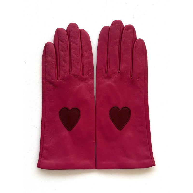Gants en Cuir d'Agneau Orchid Rouge H Coeur Doublés Soie.