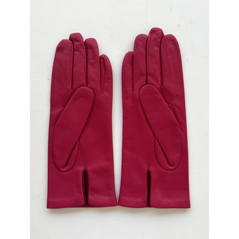 Gants en Cuir d'Agneau Orchid Rouge H Coeur Doublés Soie.