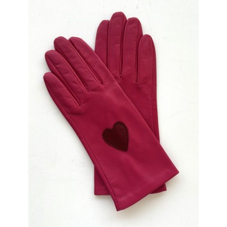 Gants en Cuir d'Agneau Orchid Rouge H Coeur Doublés Soie.
