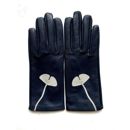 Gants en Cuir d'Agneau Bleu Marine Gris Hana Doublés Soie.