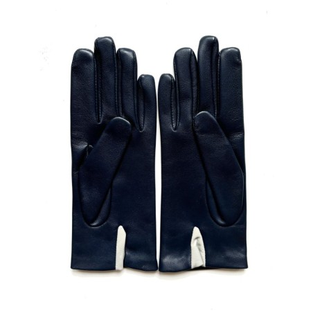Gants en Cuir d'Agneau Bleu Marine Gris Hana Doublés Soie.