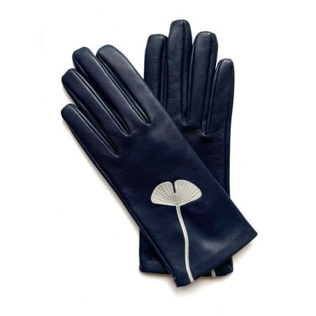 Gants en Cuir d'Agneau Bleu Marine Gris Hana Doublés Soie.