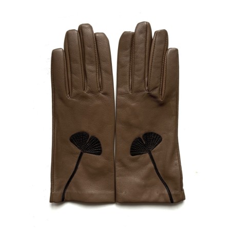 Gants en Cuir d'Agneau Argile Marron Hana Doublés Soie.