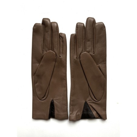 Gants en Cuir d'Agneau Argile Marron Hana Doublés Soie.