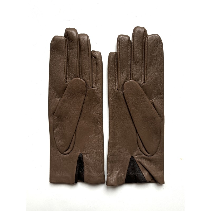 Gants en Cuir d'Agneau Argile Marron Hana Doublés Soie.