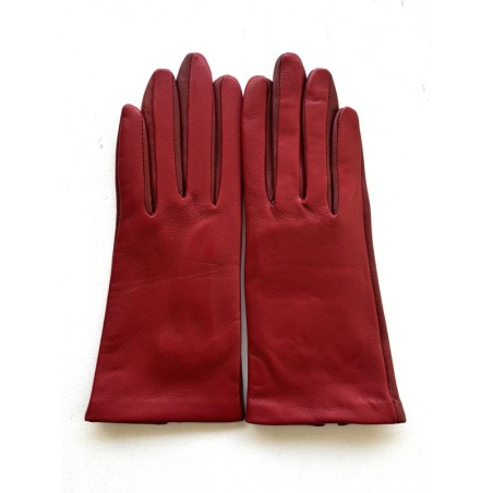 Gants en Cuir d'Agneau Rouge Cerise Capucine Doublés Cachemire.
