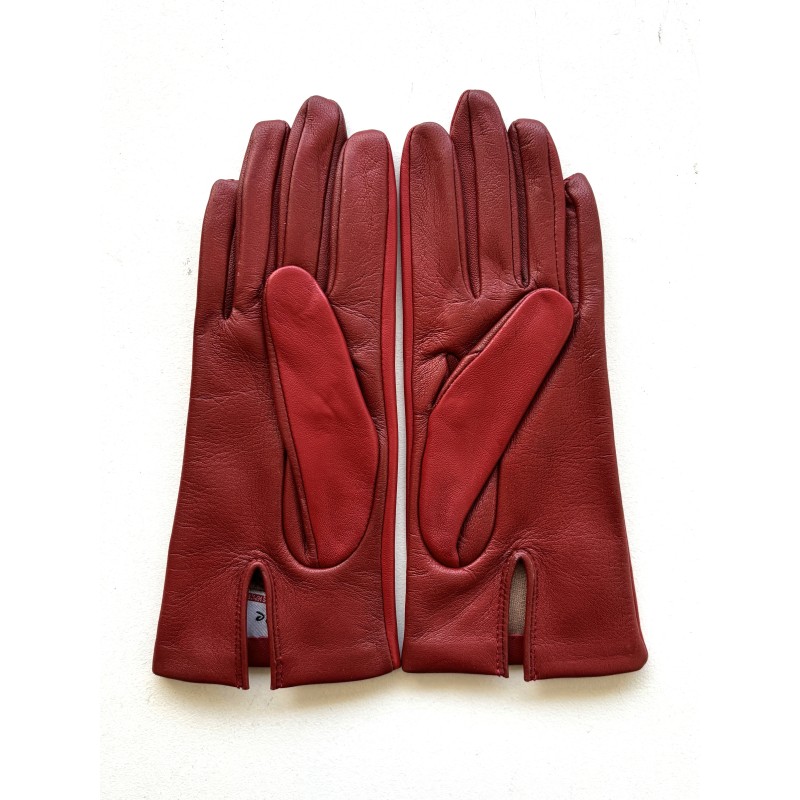 Gants en Cuir d'Agneau Rouge Cerise Capucine Doublés Cachemire.