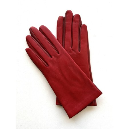 Gants en Cuir d'Agneau Rouge Cerise Capucine Doublés Cachemire.