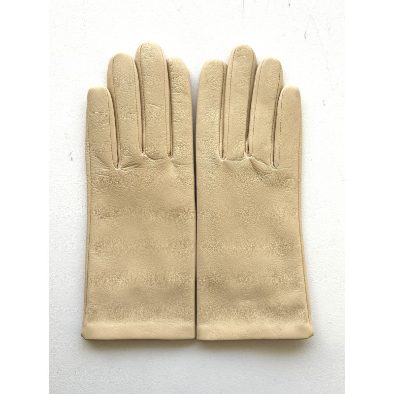 Gants en Cuir d'Agneau Avoine Capucine Doublés Soie.