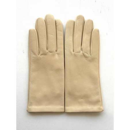 Gants en Cuir d'Agneau Avoine Capucine Doublés Soie.