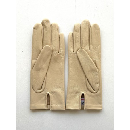 Gants en Cuir d'Agneau Avoine Capucine Doublés Soie.