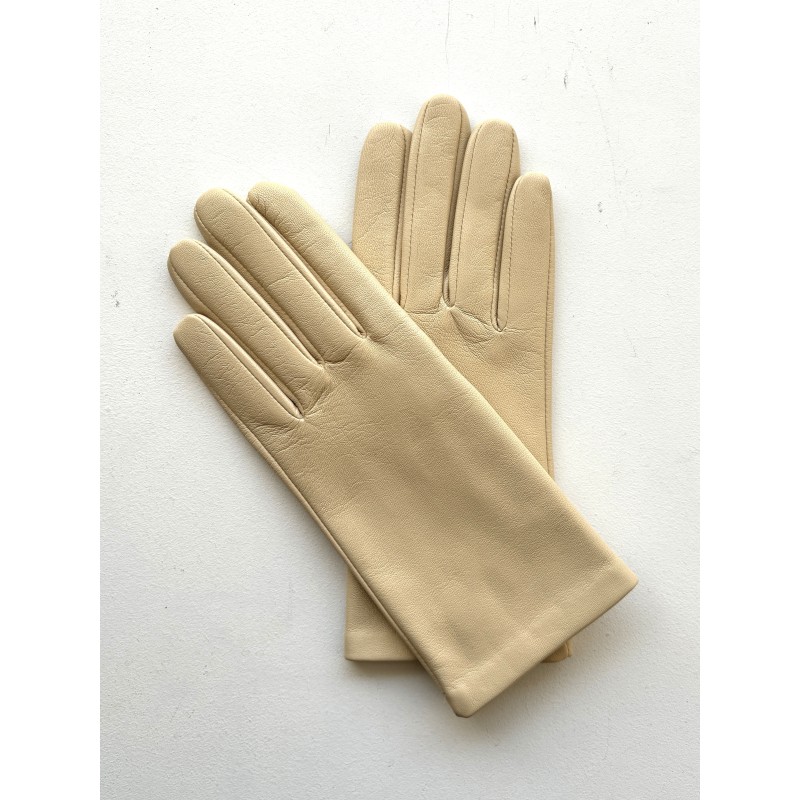 Gants en Cuir d'Agneau Avoine Capucine Doublés Soie.