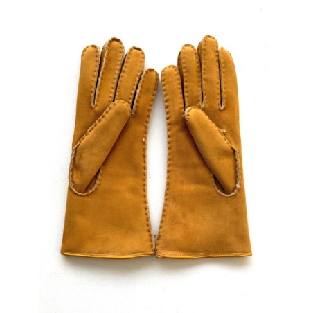 Gants en Cuir d'Agneau Lainé Jaune Anastasia.